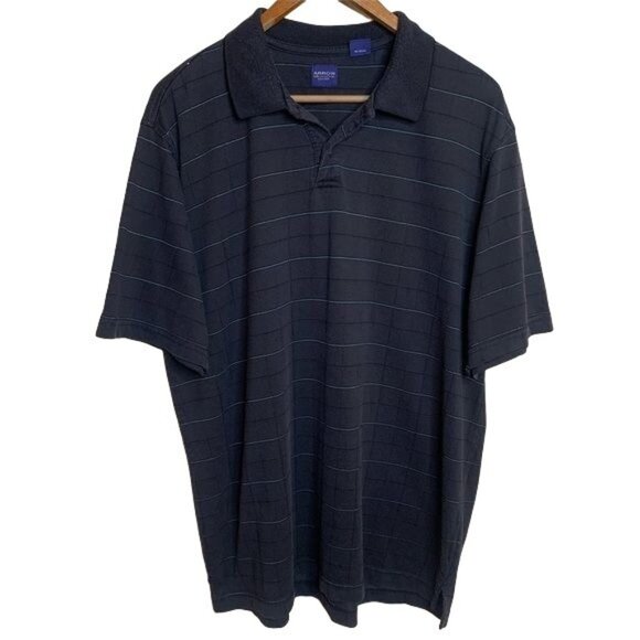 Arrow Polo Shirt Black Pinstripe Plaid Casual Cotton Blend Men’s Size Large - Picture 1 of 8